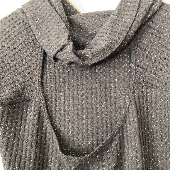 Chaser charcoal grey black glittery waffle knit funnel neck open back sweater - Picture 9 of 17